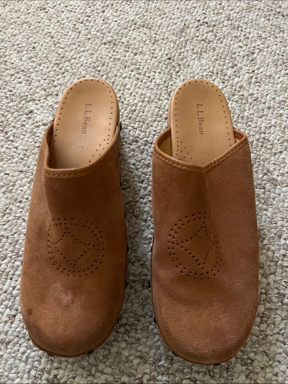 L.L. Bean Women’s Suede Slip-On Clogs in Chestnut Tan